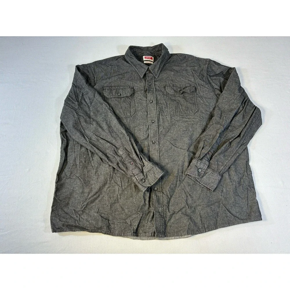 Wrangler Mens 3XL Tall Gray Long Sleeve Button Up Shirt‎ Flex for Comfort